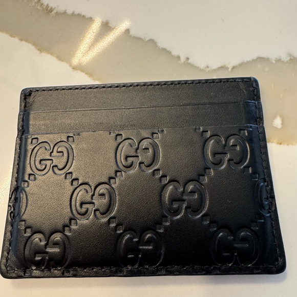 Gucci Black Leather GG EMBLEM CARD CASE - Picture 1 of 6